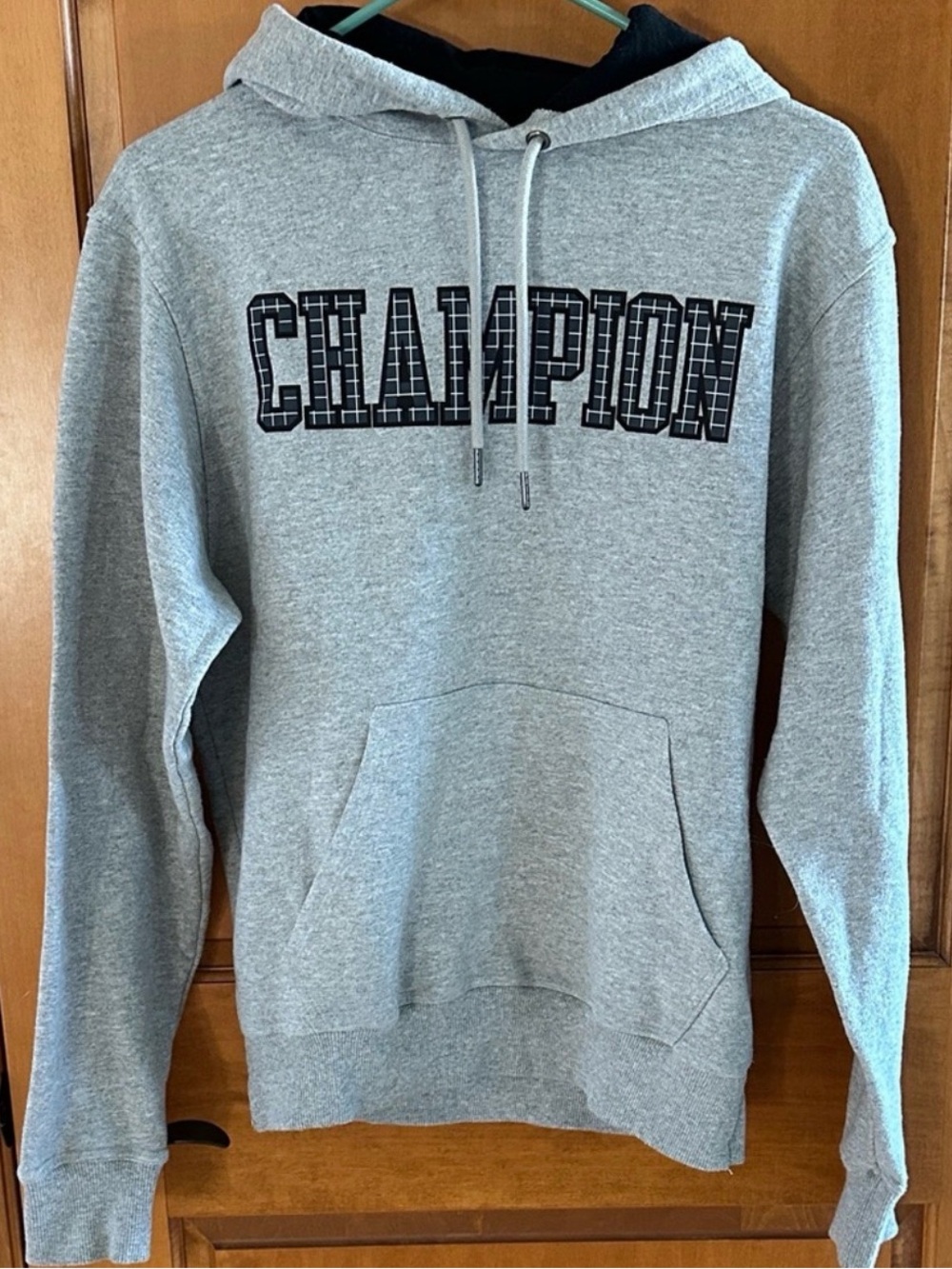 Champion Authentic Athleticwear Gray Plaid Block Letter Logo Hoodie Men's S